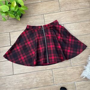 Hot Topic Red And Black Plaid Skater Mini Skirt Size Medium